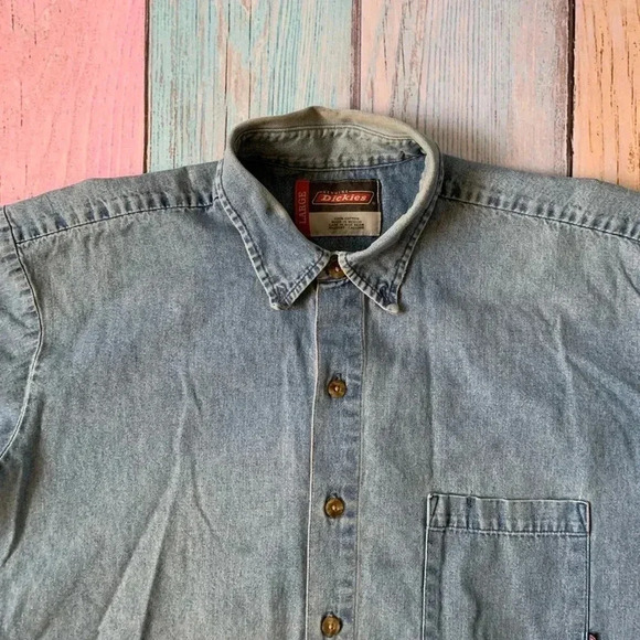 Dickies long sleeve snap button down cotton denim work shirt - Picture 7 of 10